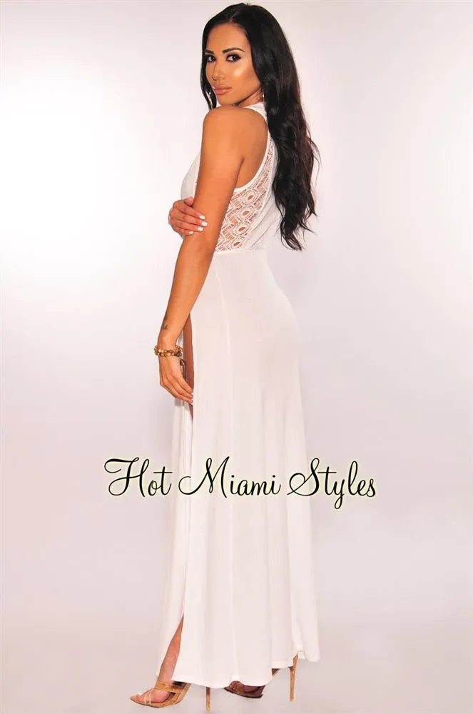 White Crochet Double Slit Cover Up Maxi Dress sold by Hot Miami Styles product image thumbnail 5
