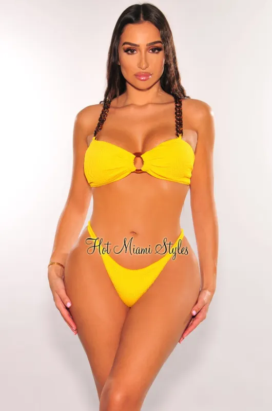 Yellow Acrylic Chain O-Ring Textured Scrunch Butt Bikini Bottom sold by Hot Miami Styles