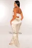 Ivory Satin High Waist Wide Leg Cargo Pants sold by Hot Miami Styles