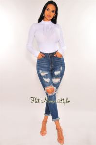 Dark Denim Distressed Butt-Lifting Skinny Jeans sold by Hot Miami Styles
