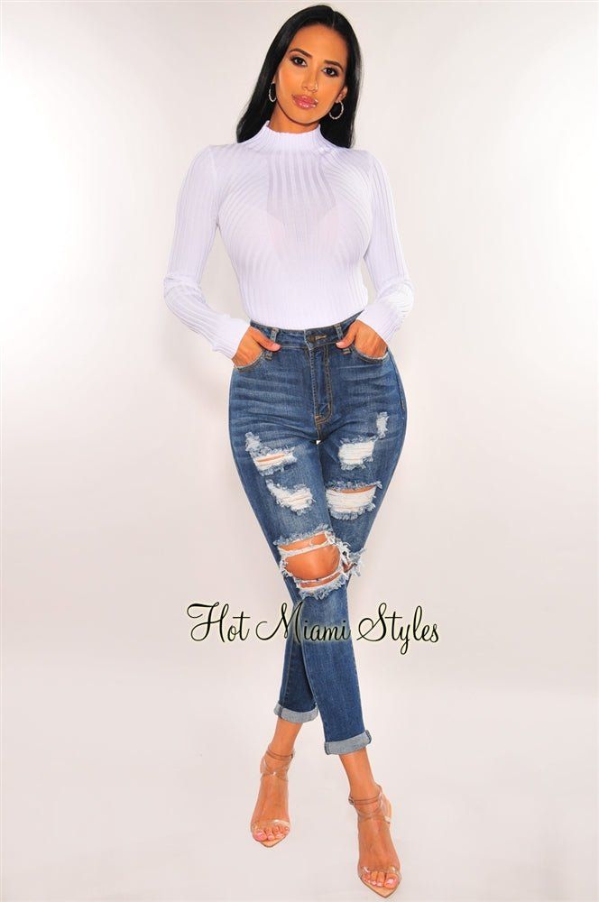 Dark Denim Distressed Butt-Lifting Skinny Jeans sold by Hot Miami Styles product image thumbnail 2