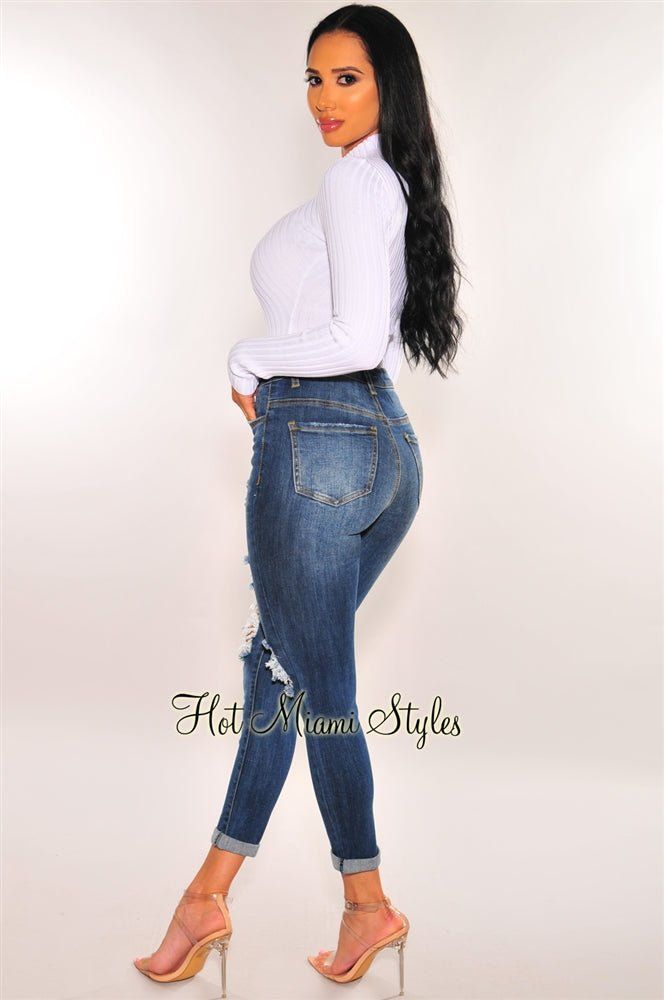 Dark Denim Distressed Butt-Lifting Skinny Jeans sold by Hot Miami Styles product image thumbnail 3