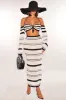 White Black Crochet Knit Long Sleeve Off Shoulder High Waist Skirt Two Piece Set sold by Hot Miami Styles