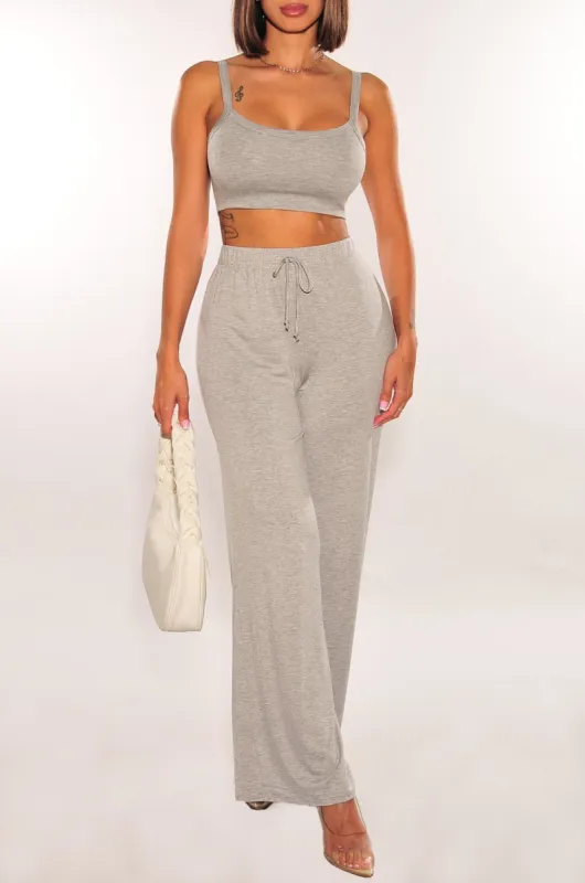 Heather Gray Tank Palazzo Pants Two Piece Set sold by Hot Miami Styles