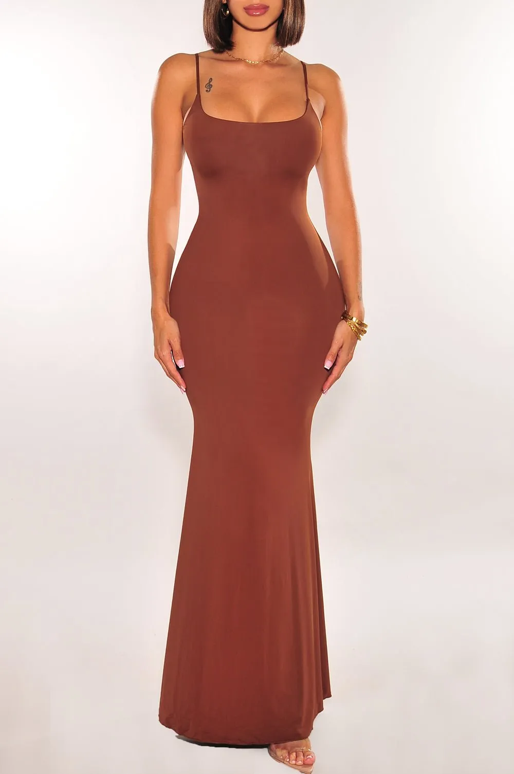 Chocolate Spaghetti Strap Round Neck Mermaid Dress sold by Hot Miami Styles