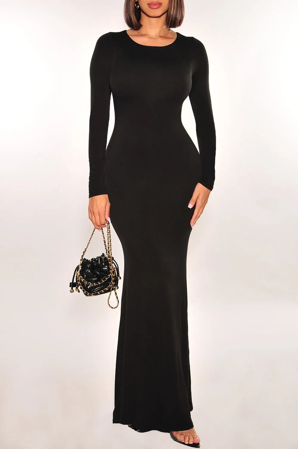 Black Long Sleeve Round Neck Mermaid Dress sold by Hot Miami Styles