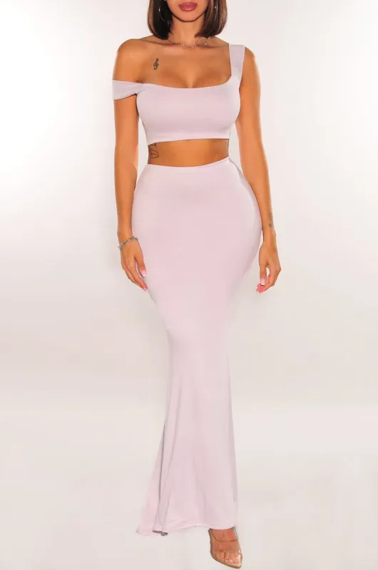 Light Stone Sleeveless Crop High Waist Mermaid Skirt Two Piece Set sold by Hot Miami Styles