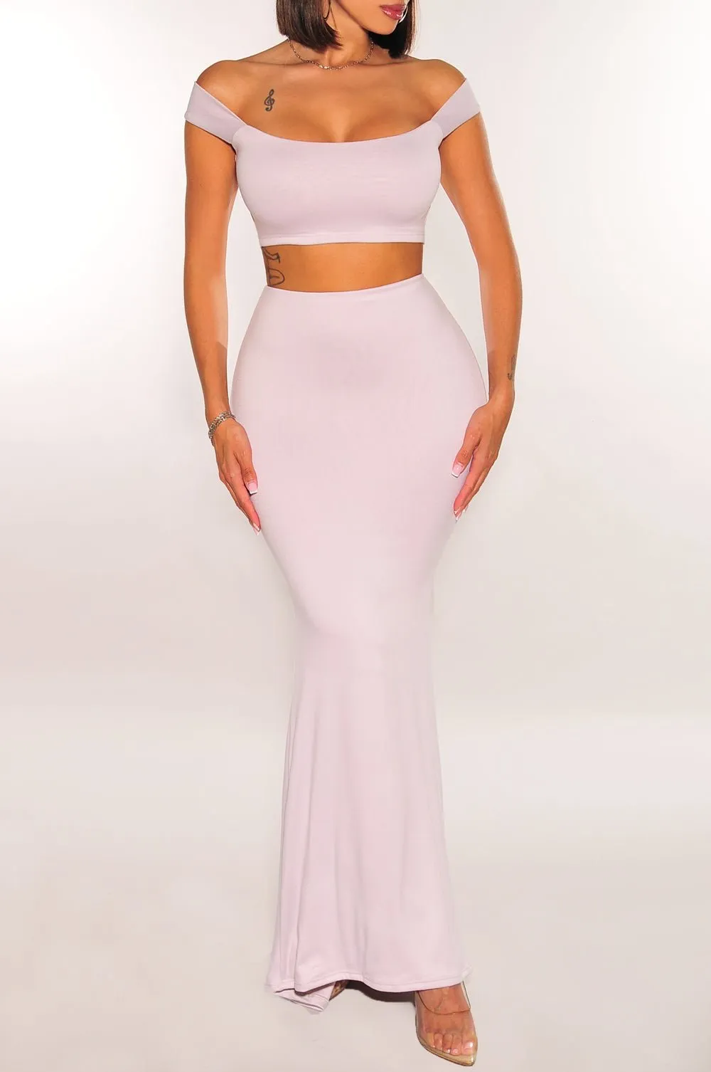 Light Stone Sleeveless Crop High Waist Mermaid Skirt Two Piece Set sold by Hot Miami Styles product image thumbnail 3