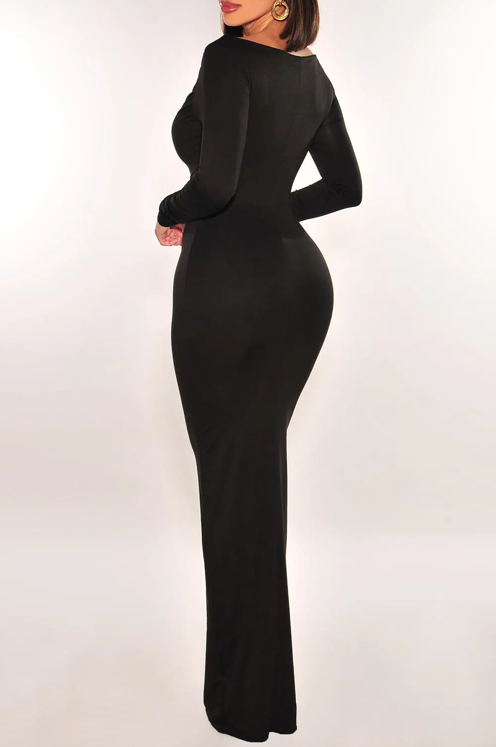 Black Long Sleeve Boatneck Maxi Dress sold by Hot Miami Styles product image thumbnail 2