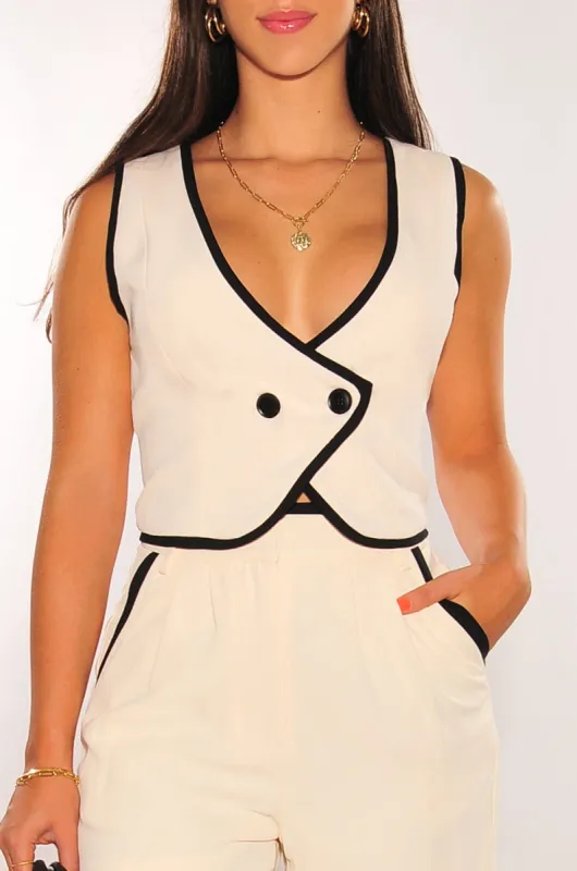 Cream Black Two Toned Vest Crop Top sold by Hot Miami Styles