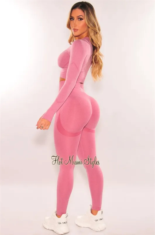HMS Fit: Berry Seamless Scrunch Butt Leggings Two Piece Set sold by Hot Miami Styles