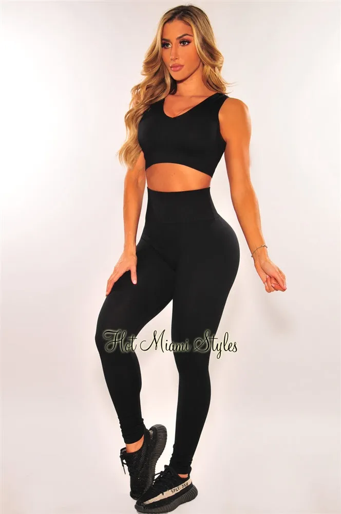 HMS Fit: Black Seamless Padded High Waist Leggings Two Piece Set sold by Hot Miami Styles