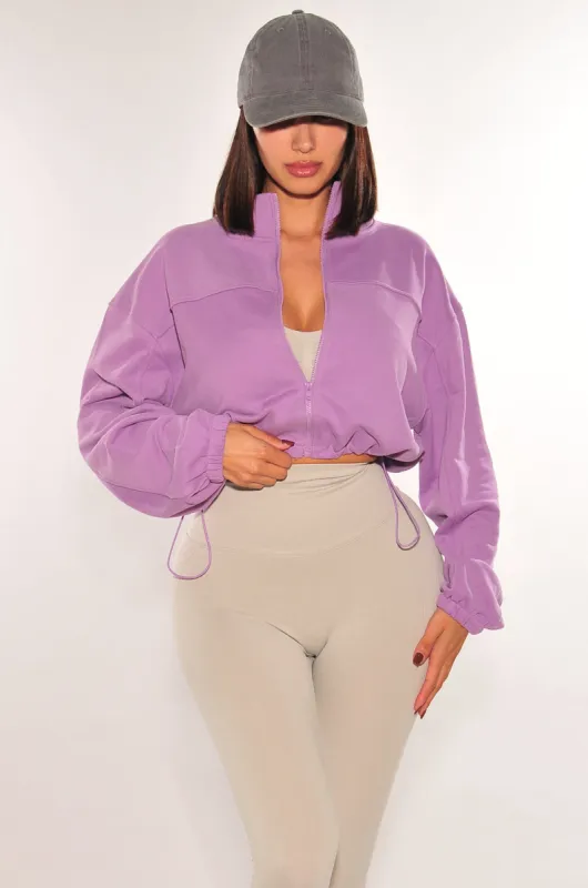Lilac Drawstring Cropped Jacket sold by Hot Miami Styles