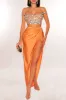 Bronze Embellished Rhinestones Slit Two Piece Skirt Set sold by Hot Miami Styles