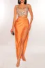 Bronze Embellished Rhinestones Slit Two Piece Skirt Set sold by Hot Miami Styles