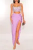 Lilac Embellished Rhinestones Slit Two Piece Skirt Set sold by Hot Miami Styles