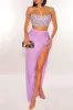 Lilac Embellished Rhinestones Slit Two Piece Skirt Set sold by Hot Miami Styles