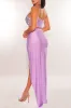 Lilac Embellished Rhinestones Slit Two Piece Skirt Set sold by Hot Miami Styles