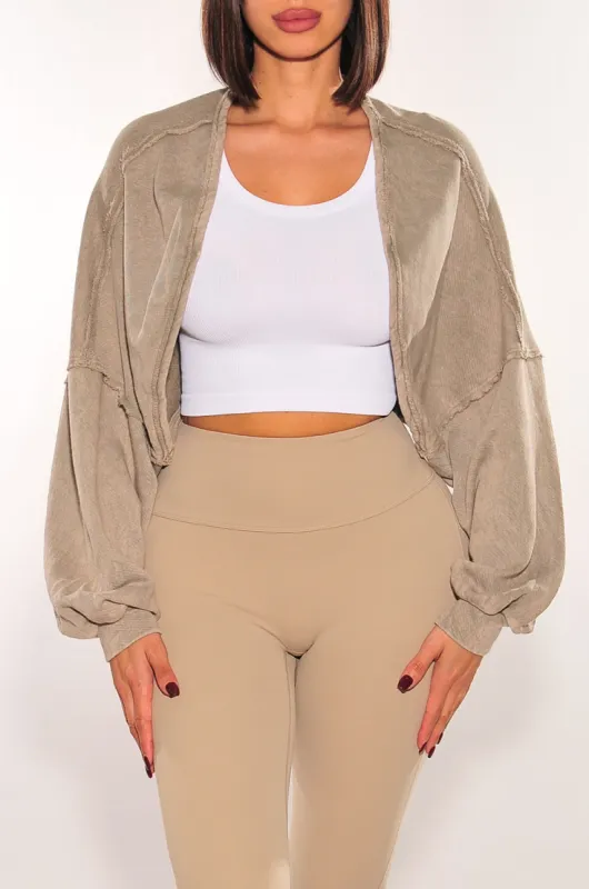 Taupe Acid Wash Bolero Shrug Jacket sold by Hot Miami Styles