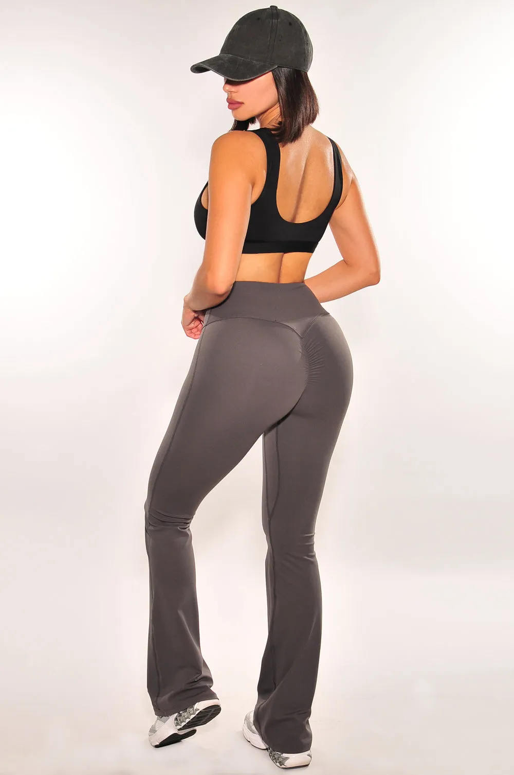 HMS Fit: Charcoal High Waist Flared Scrunch Butt Leggings sold by Hot Miami Styles