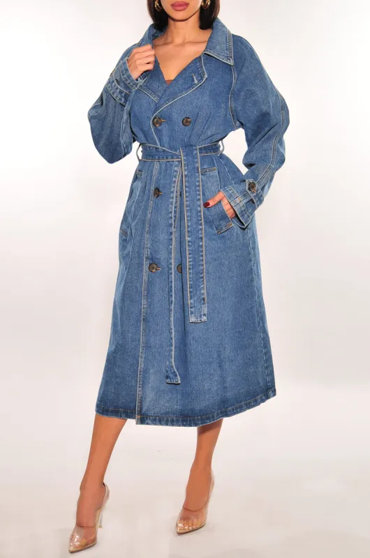 Denim Long Sleeve Collared Button Down Trench Coat sold by Hot Miami Styles