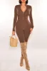 Chocolate Long Sleeve Ribbed Knit Turtleneck Zipper Jumpsuit sold by Hot Miami Styles