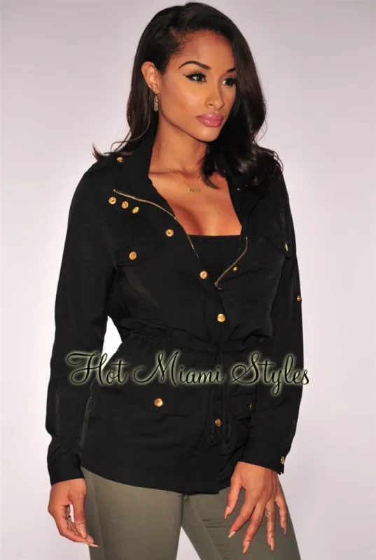 Black Military Drawstring Jacket sold by Hot Miami Styles