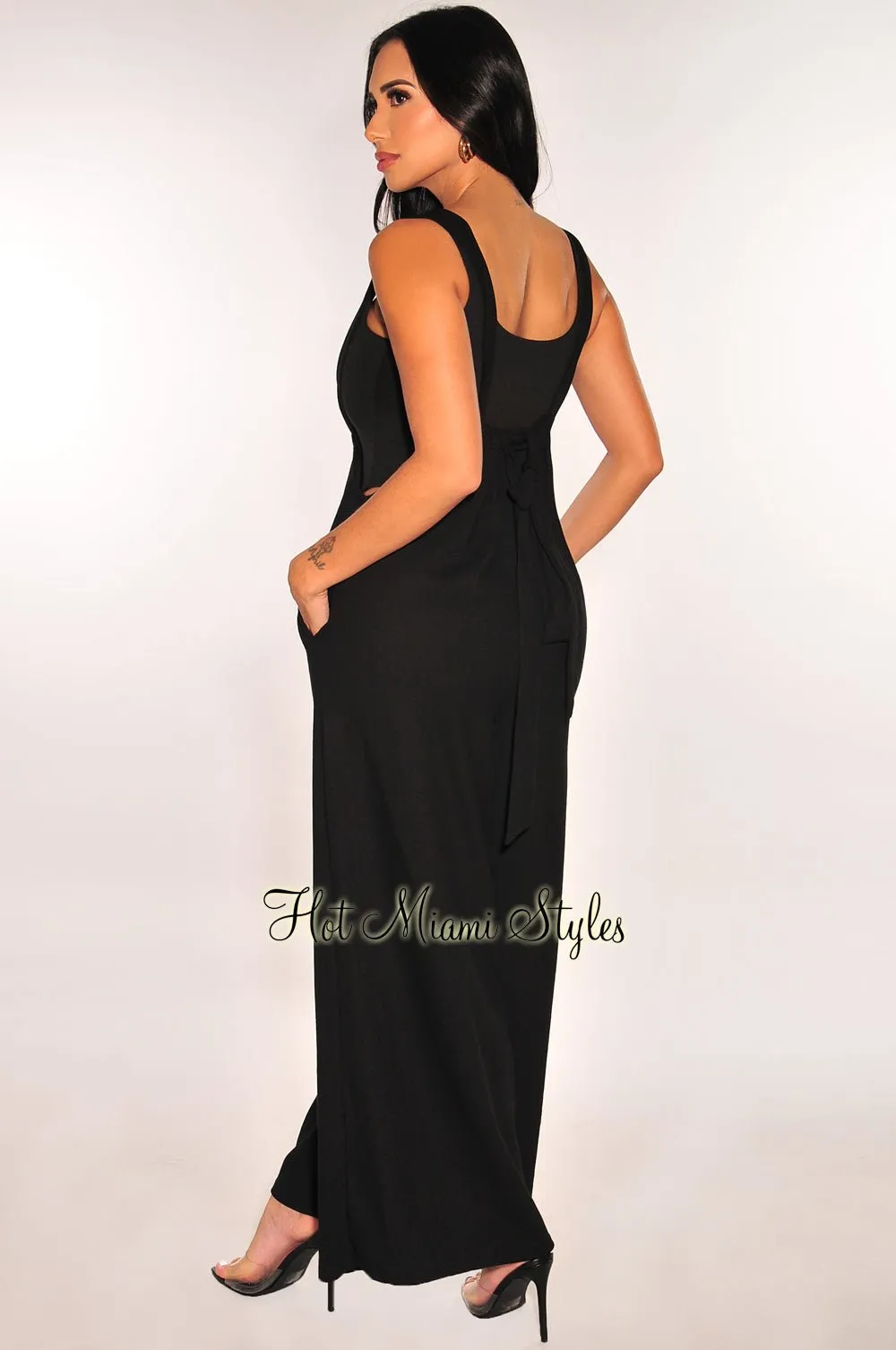 HMS Essential: Black Sleeveless Round Neck High Cut Bodysuit sold by Hot Miami Styles product image thumbnail 4