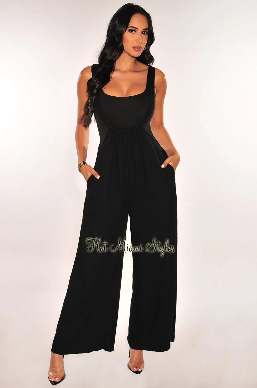 HMS Essential: Black Sleeveless Round Neck High Cut Bodysuit sold by Hot Miami Styles product image thumbnail 3