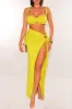 Lime Braided Strap Asymmetrical Slit Two Piece Skirt Set sold by Hot Miami Styles