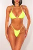 Neon Yellow Halter Padded Triangle Top Thong Bikini Top sold by Hot Miami Styles