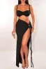 Black Braided Strap Asymmetrical Slit Two Piece Skirt Set sold by Hot Miami Styles