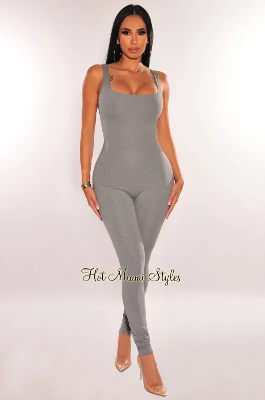 HMS Essential: Gray Square Neck Perfect Fit Jumpsuit sold by Hot Miami Styles
