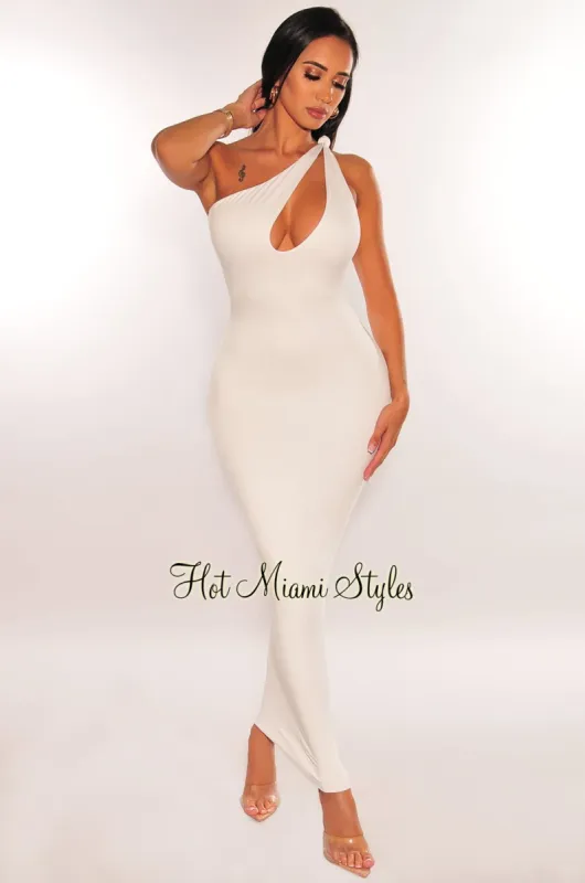 White One Shoulder Knotted Sleeveless Cut Out Midi Dress sold by Hot Miami Styles
