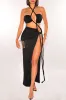 Black Braided Multiwear Halter Open Back Cut Out Tie Up Slit Dress sold by Hot Miami Styles
