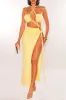Banana Braided Halter Open Back Cut Out Tie Up Slit Dress sold by Hot Miami Styles