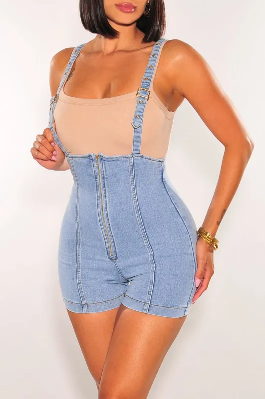 Light Denim Overall Shorts made by Hot Miami Styles
