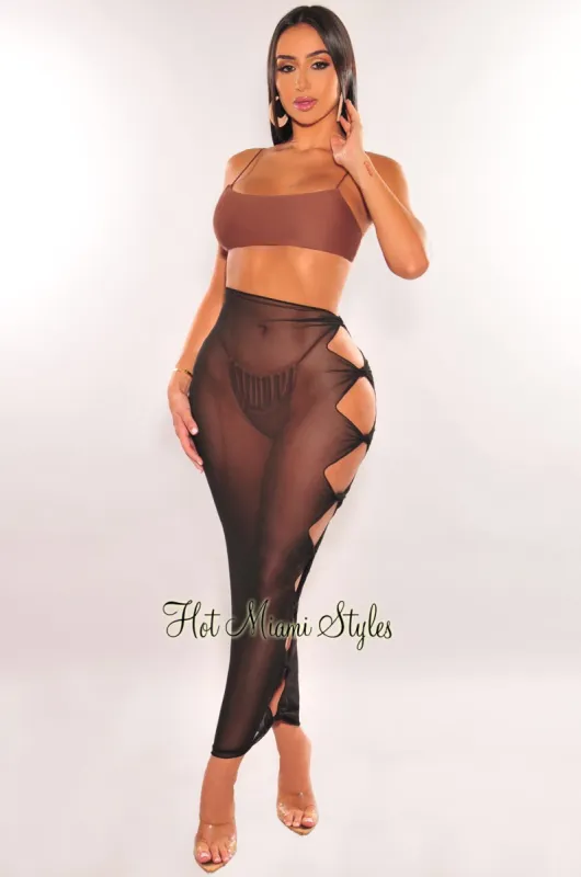 Black Sheer Mesh Knotted Skirt Cover Up sold by Hot Miami Styles