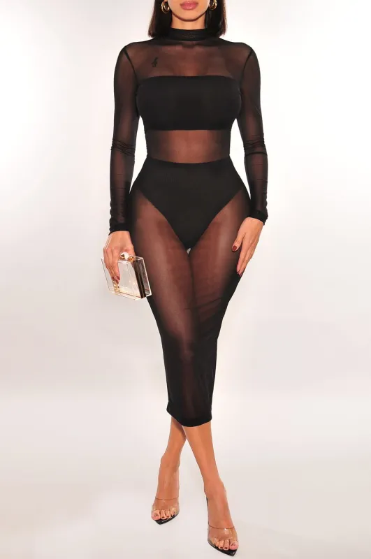 Black Sheer Lined Mesh Long Sleeve Dress sold by Hot Miami Styles