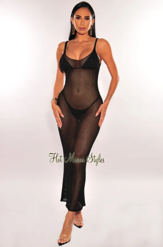 Black Crochet Spaghetti Straps Cover Up Dress sold by Hot Miami Styles