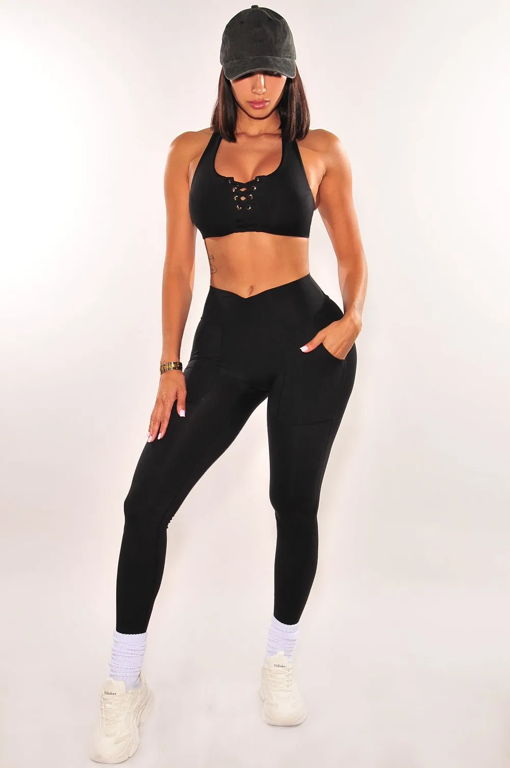 HMS Fit: Black Padded Racerback Cropped Scrunch Butt Leggings Two Piece Set sold by Hot Miami Styles