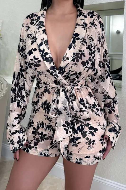 Nude Floral Print Romper sold by Hot Miami Styles