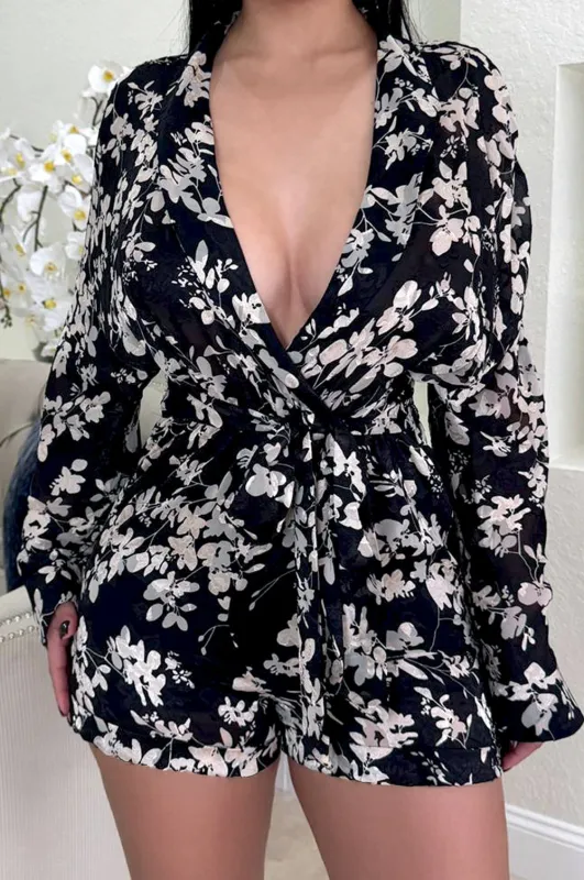 Black Floral Print  Romper sold by Hot Miami Styles