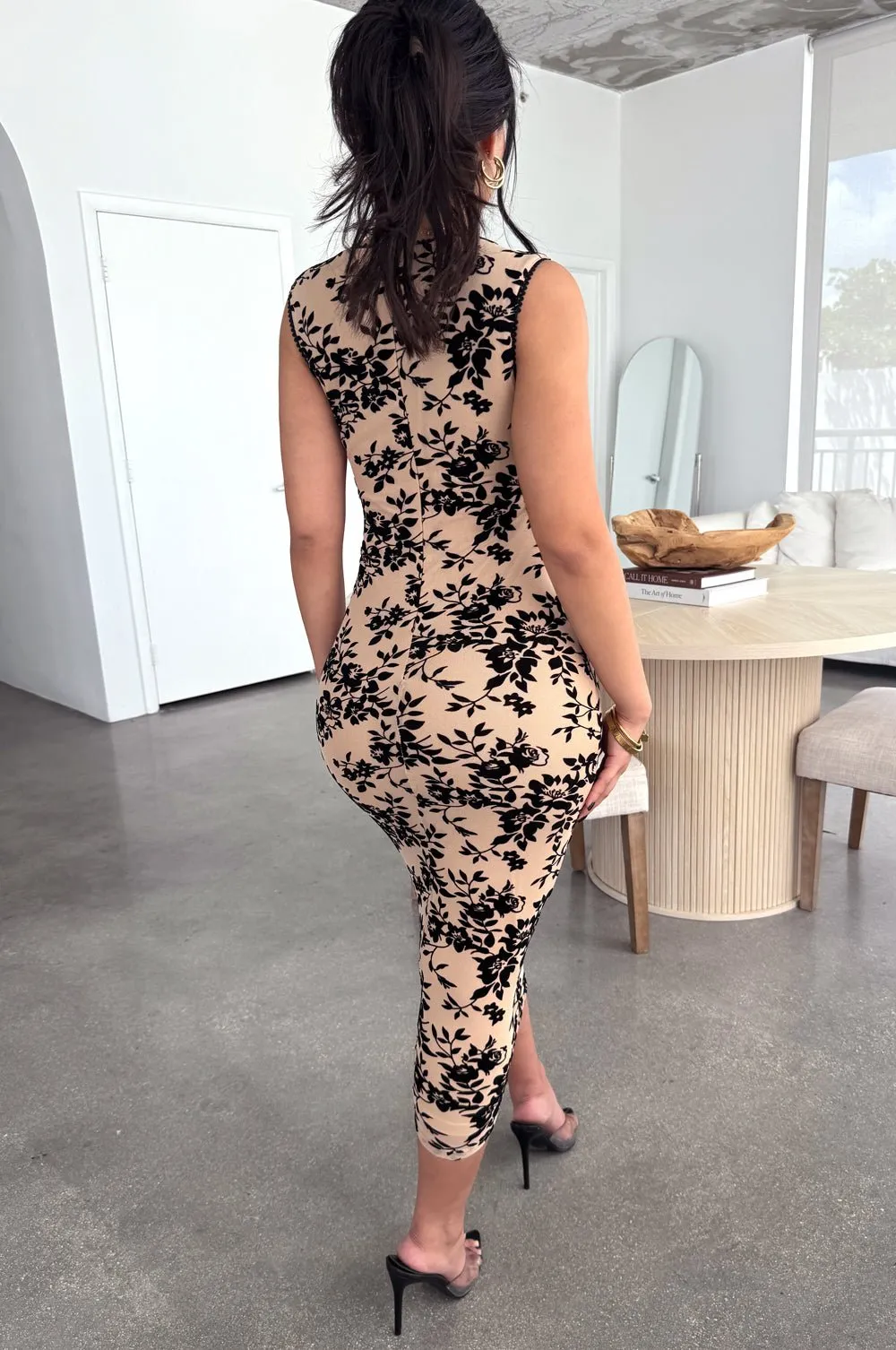 Taupe Sweetheart Padded Floral Lace Dress sold by Hot Miami Styles product image thumbnail 3