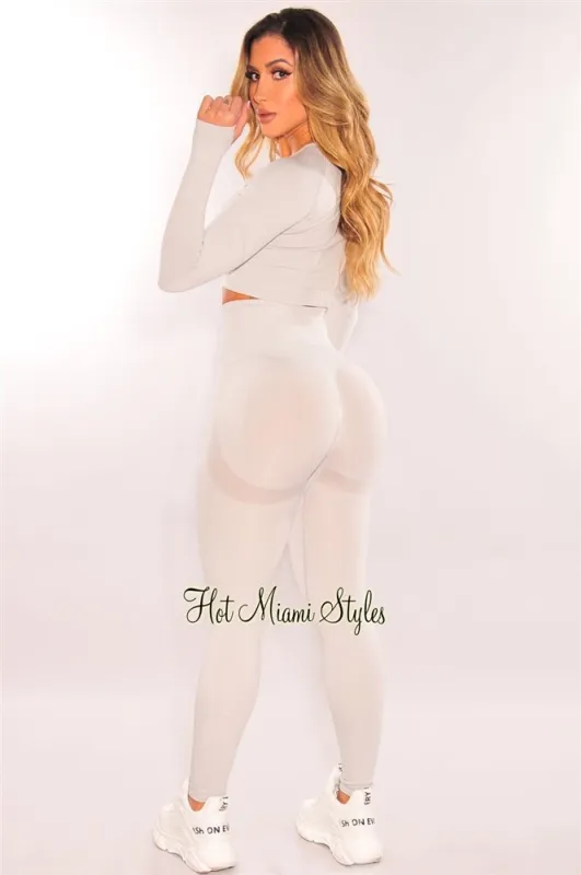 HMS Fit: Stone Gray Seamless Butt Lifting Leggings Two Piece Set sold by Hot Miami Styles