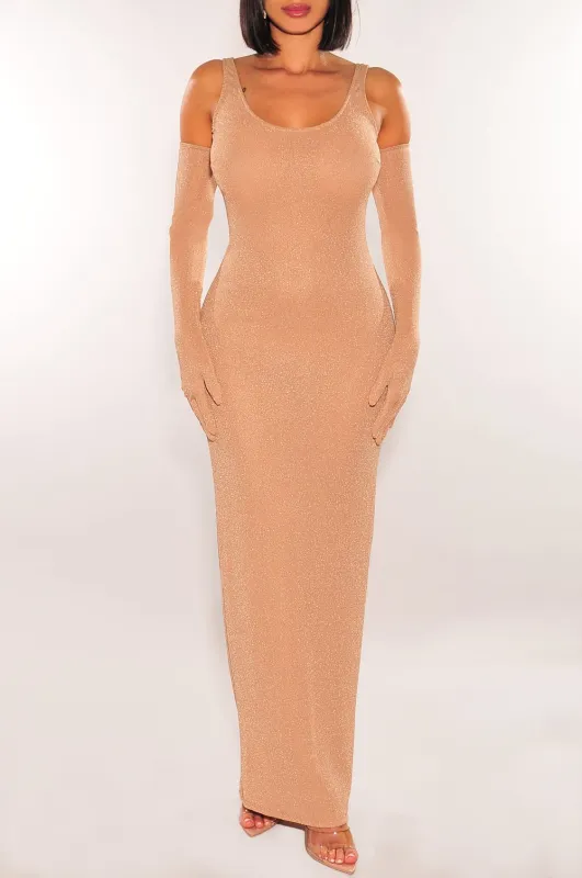 Nude Shimmery Sleeveless Scoop Back Dress + Gloves sold by Hot Miami Styles
