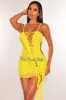 Yellow Spaghetti Straps Lace Up Ruffle Strappy Back Mini Dress sold by Hot Miami Styles
