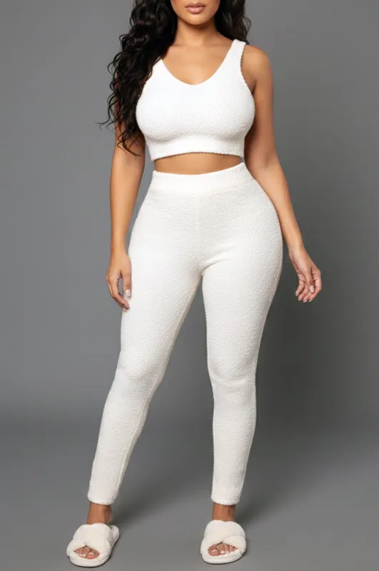 Cream Boucle High Waist Jogger Pants Two Piece Set sold by Hot Miami Styles