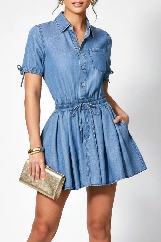 Denim Collared Waist Snatched Dress made by Vibrant