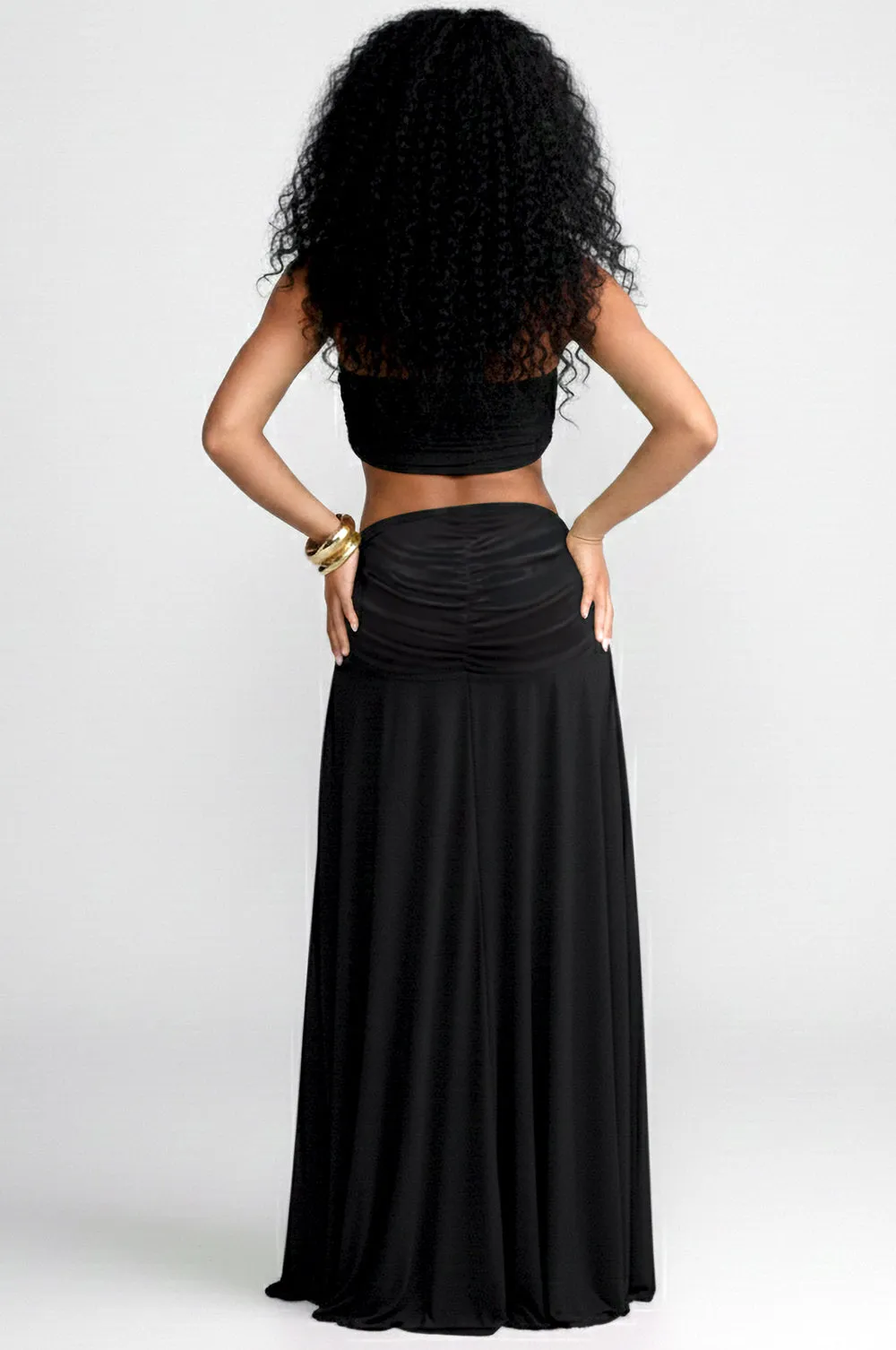Black Off Shoulder Ruched Draped Skirt Two Piece Set sold by Hot Miami Styles product image thumbnail 2